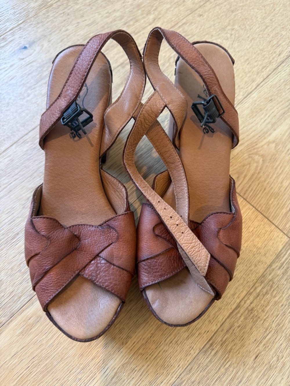 Free People Brown Braided Leather Slingback Heeled Sandals